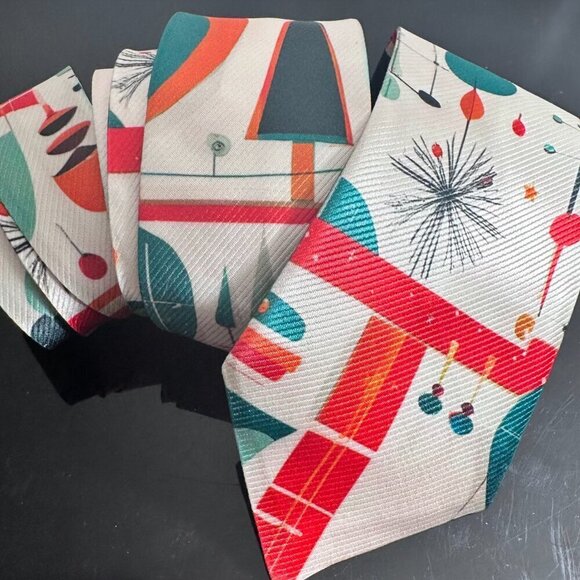 Christmas Tie Retro Designer Menswear Tie Necktie Tree Mid Century Modernist - Picture 9 of 11